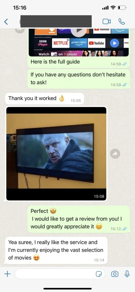 TVNado WhatsApp support screenshot 1