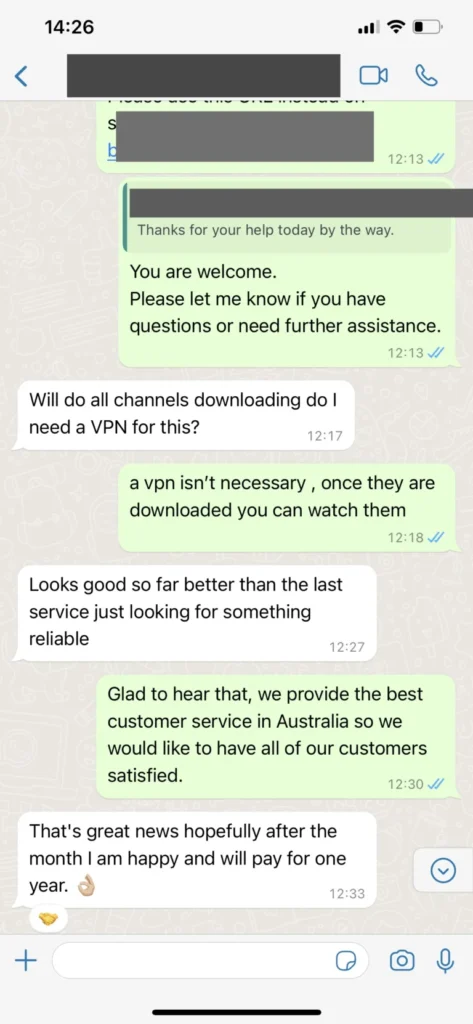 TVNado WhatsApp support screenshot 3
